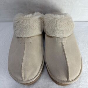 Secret Treasures Womens Tan Suede Slipper Faux Fur Lined Size 9 Cozy‎ Comfy